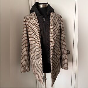 Bernardo Black Coat with Plaid Trim